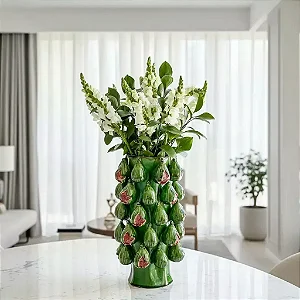 Vaso de Cerâmica Alto Figo - 38cm x 18,5cm Verde Cor Sólida