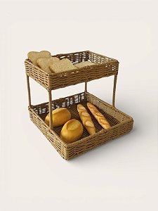 Bandeja Expositora Dupla em Rattan Sintetico Caramelo