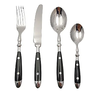 Conjunto de Talheres 16 Peças Aço Inox com Cabo Preto Linha Sintonia