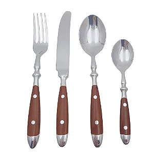 Conjunto de Talheres 16 Peças Aço Inox com Cabo Marrom Linha Sintonia