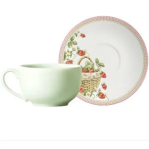 Conjunto com 6 Xícaras de Chá com Pires Mint Acetinado Doce Encanto Páscoa - 250ml