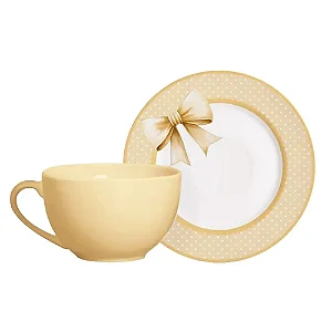 Conjunto com 6 Xícaras de Chá com Pires Laços de Páscoa Amarelo Honey - 200ml