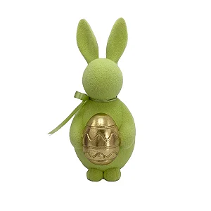 Coelho em Resina Flock Verde Egg Páscoa