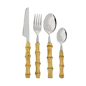 Faqueiro com 16 Peças de Inox com Cabo Bambu