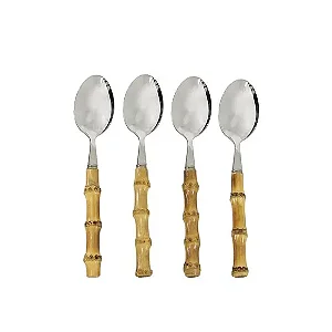 Conjunto com 4 Colheres de Sorvete de Inox com Cabo de Bambu