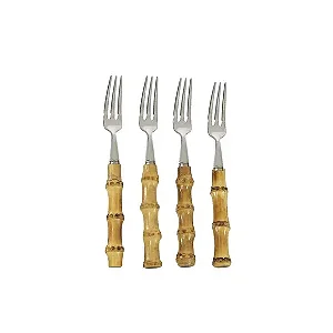 Conjunto com 4 Garfos de Aperitivo de Inox com Bambu