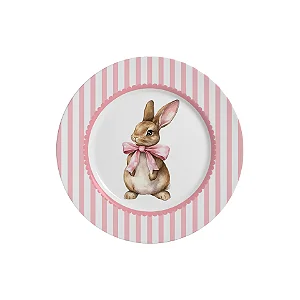 Conjunto com 6 Pratos de Sobremesa Laços de Páscoa Rosa - 21cm