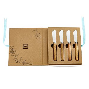 Kit com 4 Espátulas em Inox com Cabo em Madeira Prata