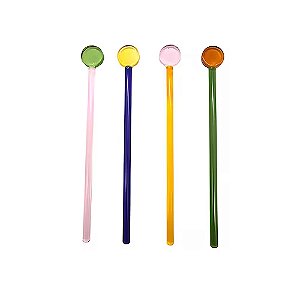 Conjunto com 4 Mexedores para Drinks em Borossilicato Colorido