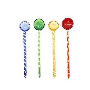 Conjunto com 4 Mexedores para Drinks Espirais em Borossilicato Colorido