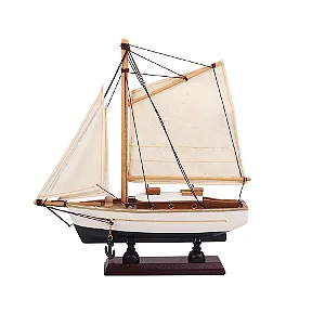 Barco Decorativo de Madeira Branco e Preto