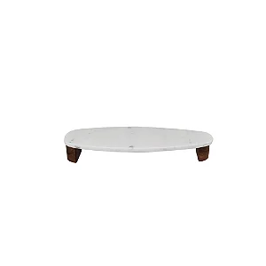 Bandeja em Madeira e Mármore Branco - 36cm x 13,5cm