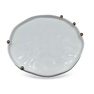 Travessa em Porcelana Branca com Esferas Douradas - 33cm