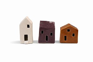 Kit com 3 Casinhas Decorativas em Cerâmica -