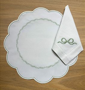 Jogo Americano Alba Verde + Guardanapo Laço Verde Linho