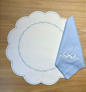 Jogo Americano Alba Azul + Guardanapo Laço Azul Linho