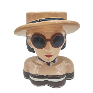 Vaso Mulher Chapéu em Cerâmica - 21cm