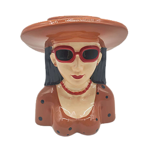 Vaso Mulher Chapéu em Cerâmica - 22cm