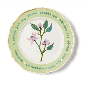 Prato Raso em Porcelana Botânica Clematide Verde Bitossi - 26cm