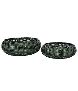 Conjunto com 2 Cestos em Rattan Sintético Redondo - Verde