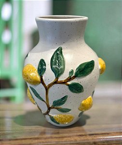 Vaso Limão em Cerâmica - Amarelo e Branco 33cm