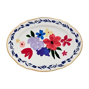 Travessa Oval "Dipinto Bouquet" Azul Bitossi - 38cm x 28cm