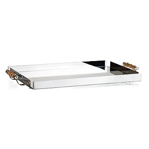 Bandeja de Prata com Alça Bambu 45cm x 30cm - Shefield Plate