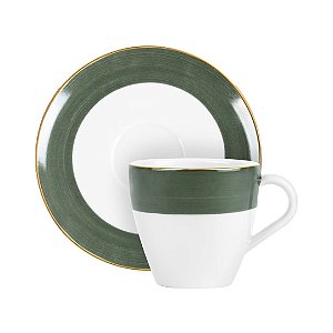 Xicara de Chá com Pires Paint Verde Escuro 200ml - Mameg