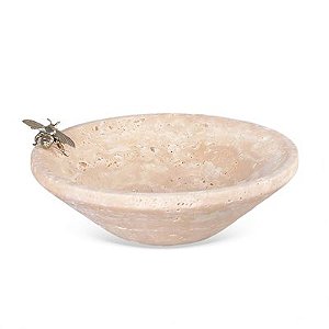 Centro de Mesa em Mármore Travertino com Detalhe Abelha Dourada - 20cm