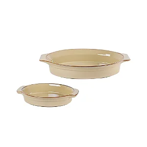 CJ DE TRAVESSAS DE CERAMICA BEGE OVAL 2PCS