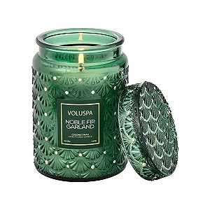 Vela Pote de Vidro G Tampa de Vidro Noble Fir Garland - Voluspa