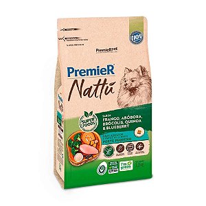 Ração Premier Nattu para Cães Adultos de Raças Pequenas Sabor Frango Abóbora Brócolis Quinoa e Blueberry
