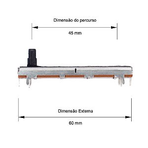 Potenciômetro Deslizante 20K Percurso 45mm com Revestimento (Total 60mm)