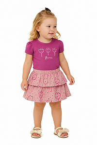 Conjunto Flowers Lilás - Saia Short