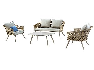 Conjunto de sofá com poltronas e mesa de centro