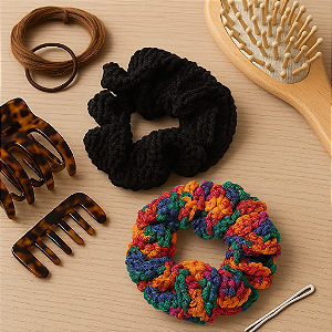 Elástico para cabelo - Scrunchie de crochê