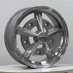 Jogo de Rodas RAIDER Aro 15X tala 5,5 furação 5X205 offset 14 PRATA DIAMANTADA(DP) - Fusca