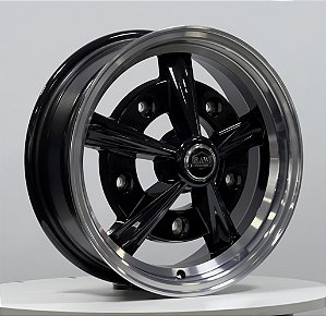 Jogo de Rodas RAIDER Aro 15X tala 5,5 furação 5X205 offset 14 Preta Diamantada - Fusca