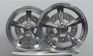 Jogo de Rodas Raider Aro 15 Tala 5,5 e 6,5 Furação 5x205 14 Prata Diamantada