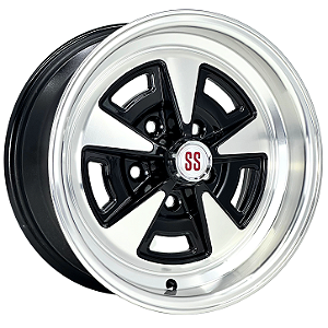 Jogo de Rodas Opala SS Aro 15 / tala 7 e 8 / furação 5x114 offset 25 Preto Diamantada e Preto Diamantada Borda Preto