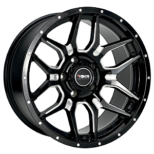 Jogo de Rodas OFF-ROAD Modelo M35 Aro 18 / tala 8,5 / furação 5x108, 5x114, 5x120, 5x127, 5x139, 6x114 e 6x139 Offset 0 Preto e Dourado