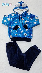 Conjunto em Mantinha Fleece Ursos com Capuz forrado