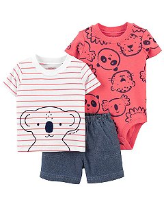 Conjunto 3 peças Body, Camiseta e Shorts Coala