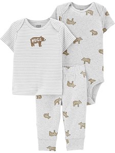 Conjunto 3 peças Body, Camiseta e Calça Urso