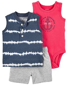 Conjunto 3 peças Body, Camiseta e Shorts Tie Dye