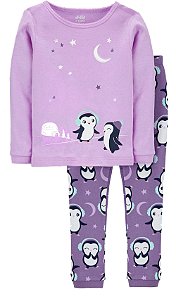 Pijama Manga Longa e Calça Lilás Penguim