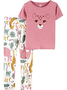 Pijama Camiseta Rosa e Calça Safari