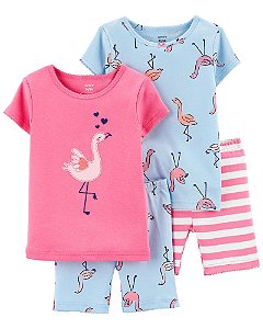 Pijama 4 peças Flamingo Pink e Azul