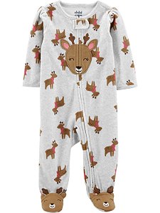 Macacão Fleece Cinza de Zíper com pé