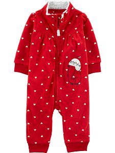 Macacão Fleece Vermelho Penguim de Zíper sem pé